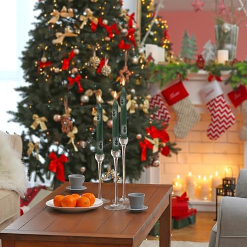 Image of Christmas Flameless Candlesticks, Green Flameless Taper Candles with Remote Timer, 6 Pack LED Tall Candlesticks Battery Operated Real Wax for Christmas Indoor Decorations(0.78 inch x 9.76 inch)