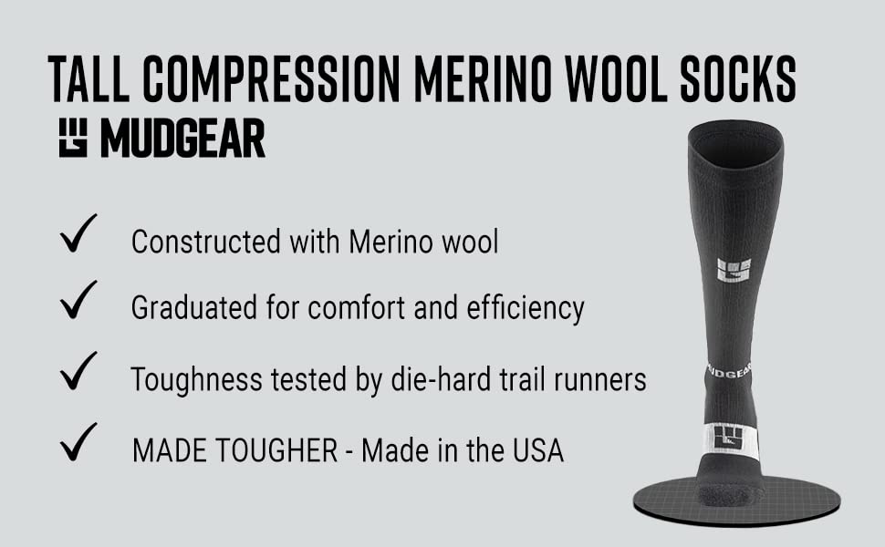 Merino Wool Long Compression Socks - Wool Compression Socks for Mountain Biking And Cycling, Cycling, Gym, Running, Hiking,Work - Cushioned Athletic Socks (Black/Gray,Large)4