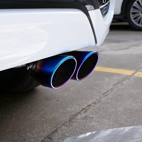 Miniatura 6 de Punta de escape doble de entrada de 2.5 pulgadas, silenciador pulido, tubo de cola universal atornillado de doble salida (azul, recto)