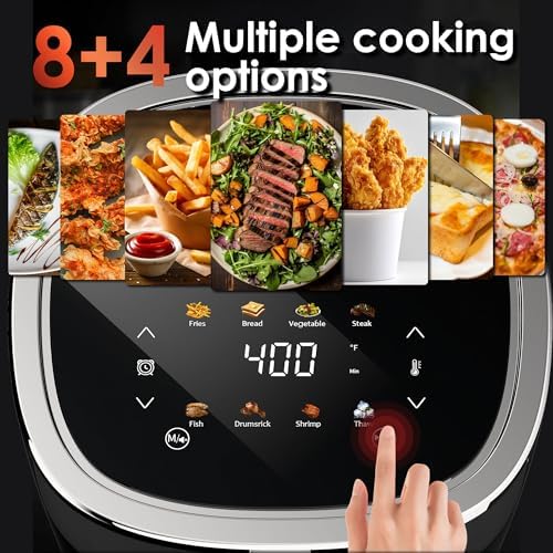 Compact Air Fryer, 9-in-1 with Smart Digital Color TouchScreen Ai...