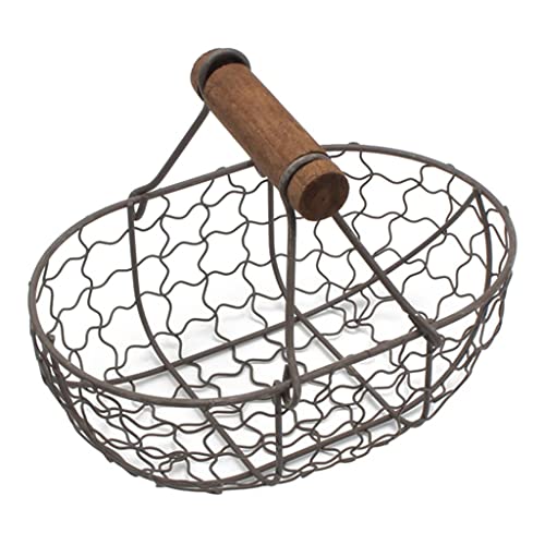 RMWHGDUL Canasta de Cocina de Metal Resistente para Almacenar Frutas Pan Alimentos y Snacks con Diseño de Asas de Madera Funcional y Adecuada para