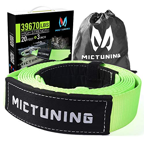 MICTUNING Recovery Tow Strap, 3 inches x 20ft Heavy Duty Lab Tested 39670lbs Strength, with Triple Reinforced Loops Protective Sleeves, Emergency Off Road 4x4 Towing
