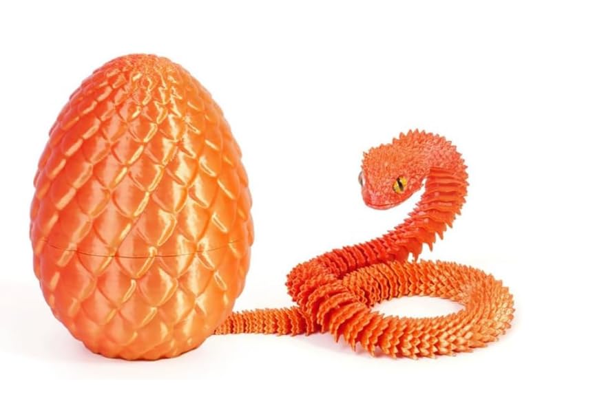 3D Printed Snake with Egg, 30cm Articulated Snake Toy, Flexible Fidget Toy for Stress Relief, Realistic Reptile Model with Eco PLA, Desk Decor Collector’s Gift (style 2)