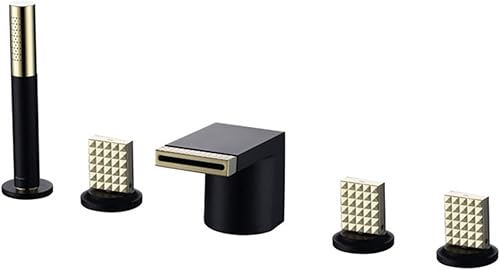 Miniatura 7 de Ksunun Grifo de bañera en cascada con ducha de mano, grifo de bañera de tres manijas, moderno juego de grifos de ducha de latón, grifo de llenado de