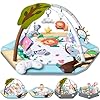 Baby Gym Play Mat, 8-in-1 Tummy Time Mat & Ball Pit with 6 Toys, Washable Baby Activity Play Mat for Visual, Hearing, Sensory, Motor Development, Baby Toys Gift for Toddler Infant 0-3-6-9-12 Month