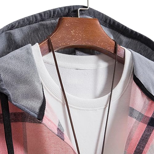 Mens Trendy Plaid Flannel Jackets Hoodies Button Down Long Sleeves Lightweight Loose Coats Casual Windproof Tops3