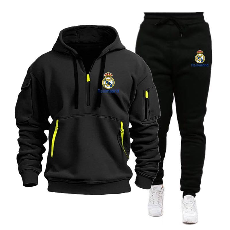 MAUXpIAO Hombres/mujeres Rěǎī-Mǎdrid algodón sudadera con capucha pantalones traje ropa deportiva clásica ropa casual para correr gimnasio/a3/L