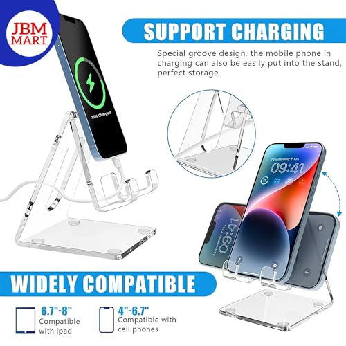 Image of JBM MART Crystal Clear Acrylic Cell Phone Stand for Desk Compatible with All Mobile
