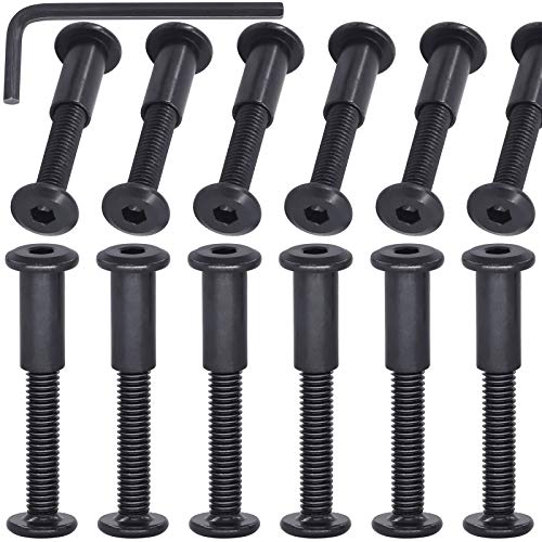 Mardatt 12Sets M6x40mm Black Hex Socket Cap Bolts and Barrel Nuts, Crib Bolts Flat Head Binding Bolt Screw Post for Belt Buckle Leather Furniture