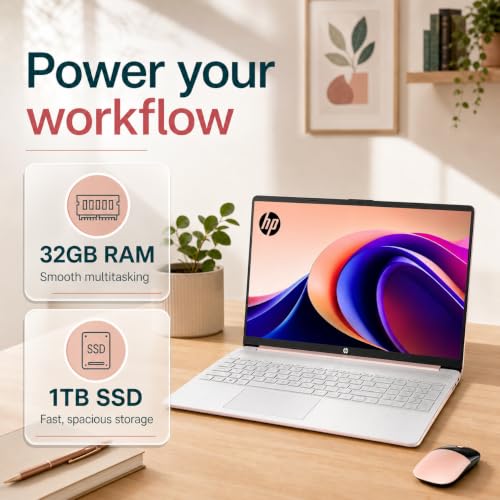 Image of HP Essential 15 Laptop, 32GB RAM, 1TB SSD, AMD Ryzen 3, Wireless Mouse