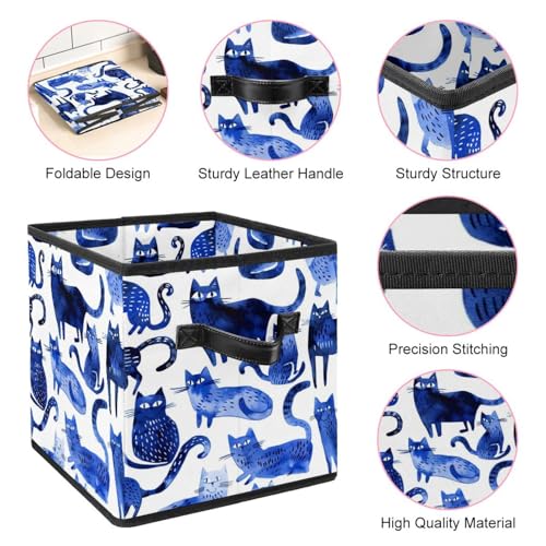 Boîte de rangement chat bleu grand cube en tissu pour vêtements - 5