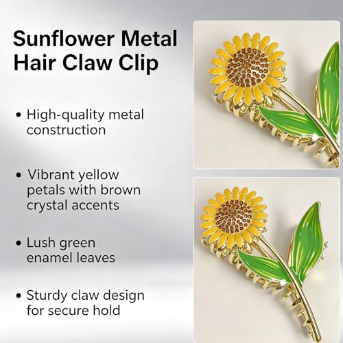 Pinzas para el cabello TIIZIISII Sunflower elegantes metálicas con flor y pedrería, pinzas antideslizantes para cabello grueso y fino, accesorios de verano para niñas miniatura 3