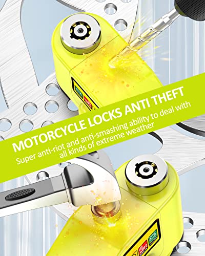 ONVIAN Motorcycle Disc Brake Lock with 110dB Alarm, Waterproof Motorcycle Locks Anti Theft for 6.7mm Motorcycle Brake Helmet Scooter Wheel Lock 5FT Reminder Cable (Lemon Yellow)