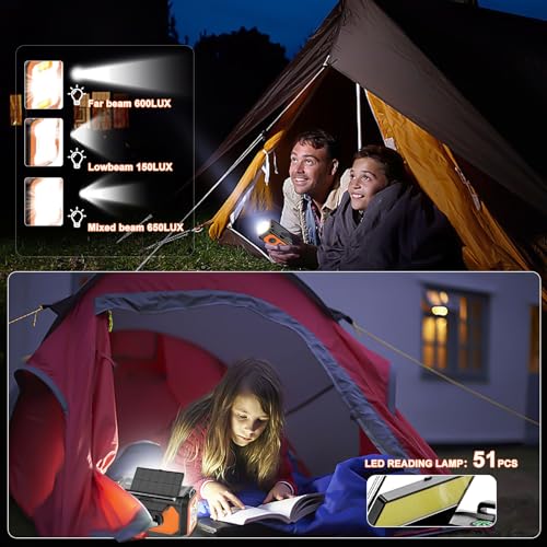 12000mAh Hand Crank Emergency Radio, AM/FM/NOAA Weather Radio, Emergency Radio,Multi-Function Solar Powered Radio,2 Solar Panels,USB Type-C Charging,Torch & LED Reading Lamp,SOS Alarm,Compass(Orange)