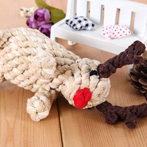 ABOOFAN Brinquedo de mastigar de Natal com design de rena de algodão e corda para dentição de cães,