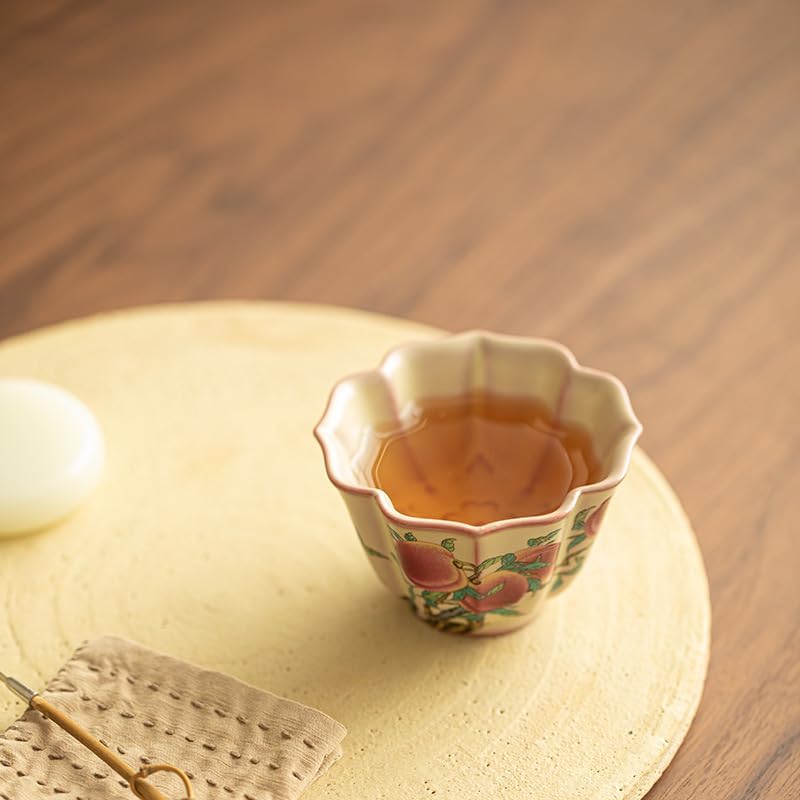 Tea Cup Pastel Nine Peach Chinese Style Teacup Master Ceramic Exquisite Flower Mouth Kung Fu Set Soaking Container