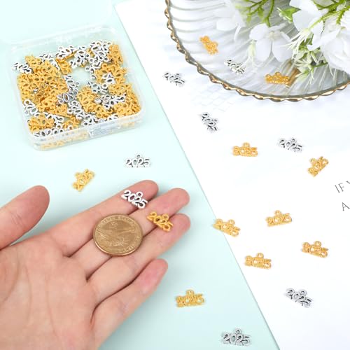 SOFPLATE 1 Box 100Pcs Gold Silver 2025 Charms Metal Alloy Years Number Alphabet Tassels Charm Bulk for Jewellery Making Accessories Graduation Caps New Year Bracelets Crafts Supplies - Image 3