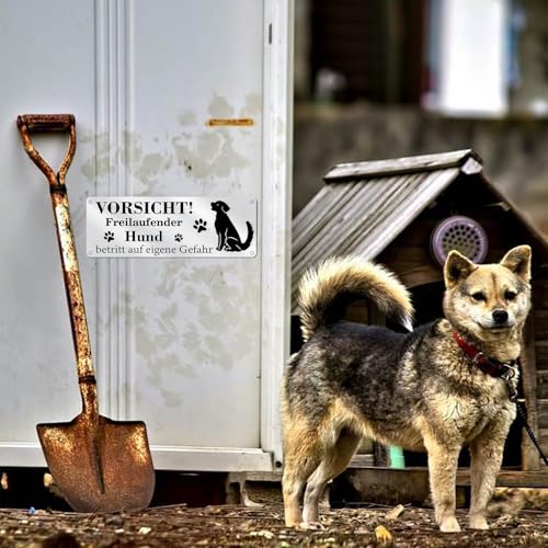 Bzzerumy Freilaufender Hund Schild, Warnung vor dem Hund, Vorsicht Hund Schild, Hundeschild, Warnschild Hund, Edelstahl Hund Warnschild, Schilder Außenbereich