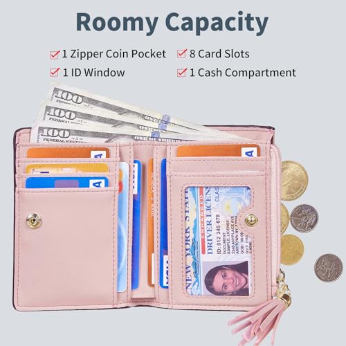 Image of Gostwo Small Wallets for Women, Stylish Womens Wallet with ID Window, Zippered Coin Pocket and Tassel. Cute RFID Wallet for Women, ideal for Teen Girls, Commuters, and Women for Daily Use