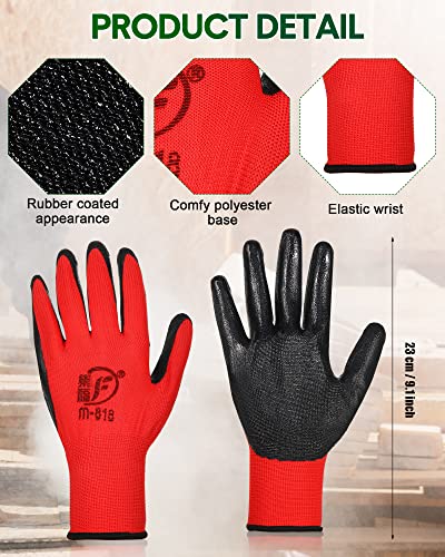 Nuogo 24 Pairs Gardening Gloves For Men Women Rubber Coated Work Gloves Garden Gloves Safety Work Gloves Construction Gloves (Black, Red) #TOP1
