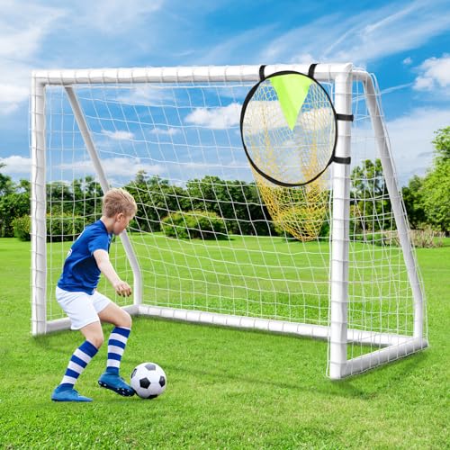 TYRSEN Soccer Goal for Backyard 10x6.5FT Goalpost Soccer Net with Soccer Targets for Goals Training, Soccer Goals for Kids and Adults with Weatherproof UPVC Frame and Ground Stakes