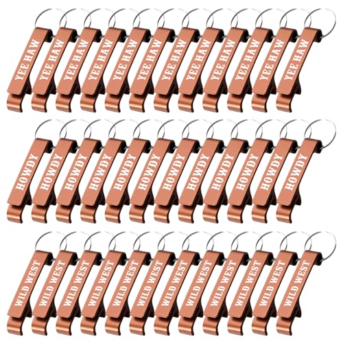 Vesici 48 Pcs Western Cowboy Bottle Opener Keychain Bulk Wild West Party Favors Howdy Yee Haw Metal Bottle Opener for Wild West Derby Last Rodeo Bar Birthday Wedding Bridal Shower Gift Souvenirs