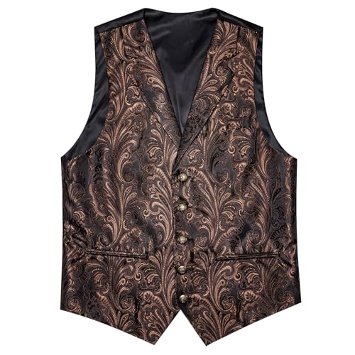 Image of Barry.Wang Mens Silk Lapel /Shawl Collar Vest Tie Sleeve Holder Set Formal /Casual Paisley Vests Wedding Tuxedo Waistcoat