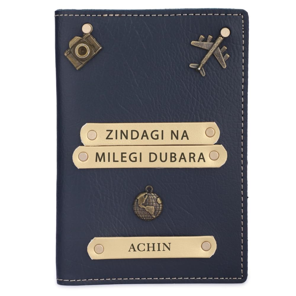 Personalized Leather Name with Charm (ZINDAGI NA MILEGI DOBARA) Passport Cover | Customized Gift Combo for Boyfriend Girlfriend Friend Husband Wife Father & Mother (Blue)-image-33