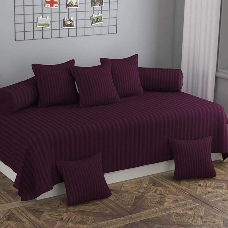 Jyotaksh Diwan Set for Living Room, Guest Room Glace Cotton, Set of 8 Pieces (Size (60x90) Inch 1 Single Bedsheet, 5 Cushion Covers, 2 Bolster Covers) Purple-image-41