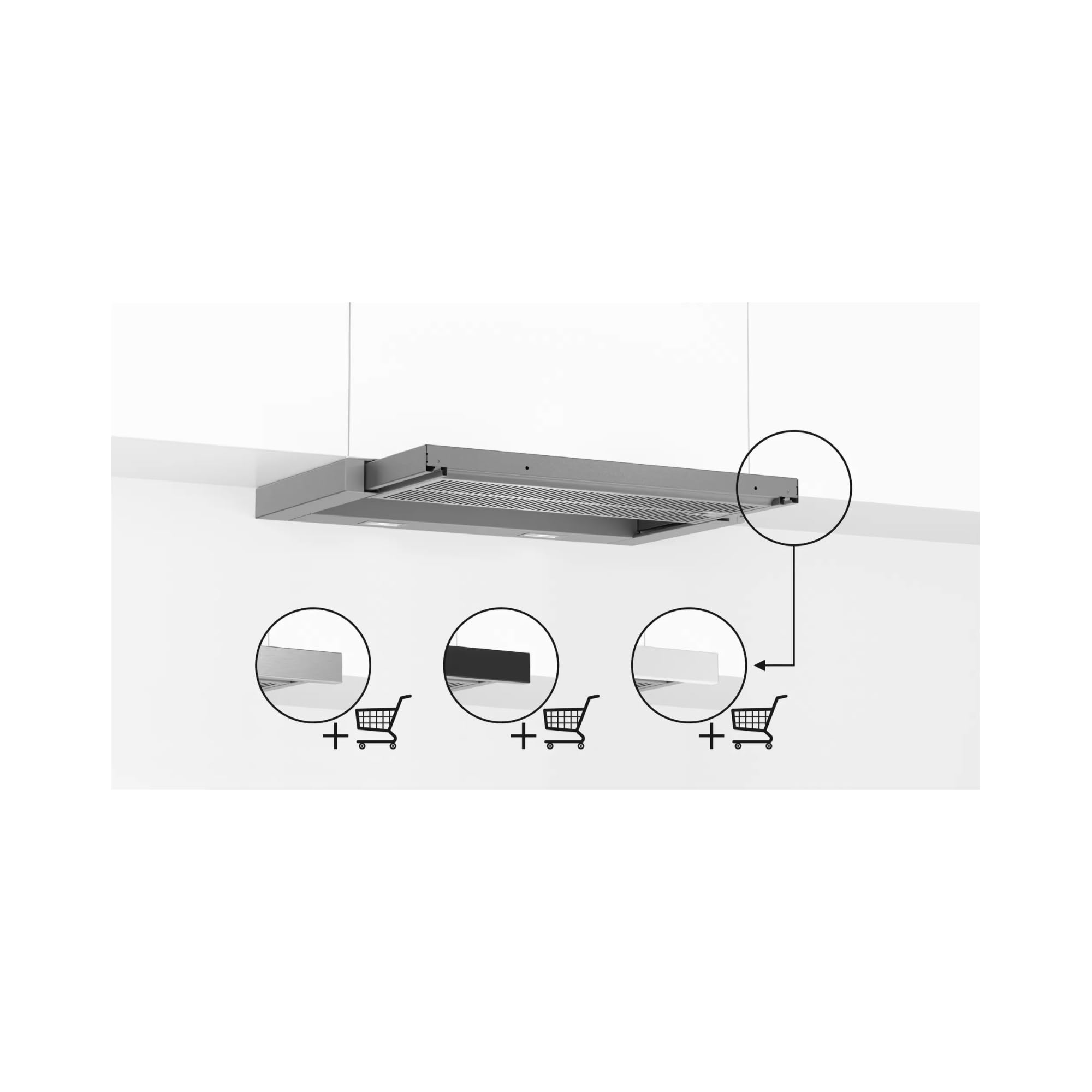 Bosch DFR067A52 - Copertura per schermo piatto serie 4, 60 cm di larghezza, aria di trascinamento e di scarico, prodotto in Germania, EcoSilence Drive, motore silenzioso ed efficiente, illuminazione a