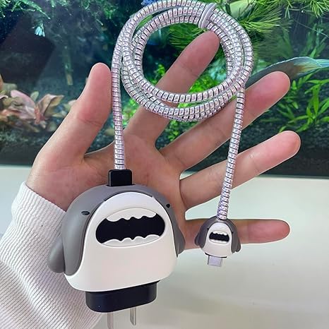 Image of Rycore 3D Cartoon Charger Protector Case for iPhone,Silicon Charger Case Cover For 18W-20W iPhone 15 14 13 12 11 Pro Max Fast Charging USB- C Adapter with Extra 360 Degree Protection and Cable Spiral