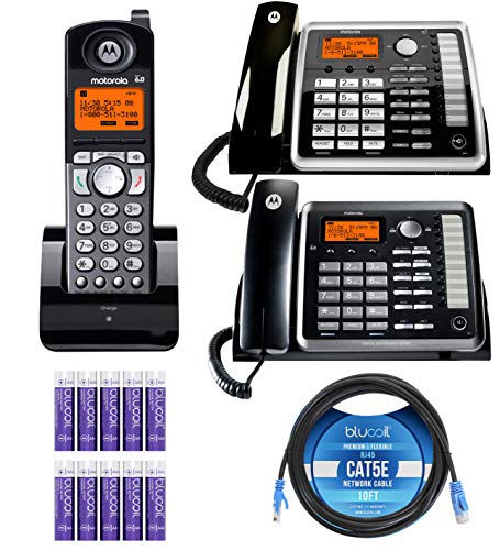 Exclusive Discount 70% Price  Motorola ML25254 Expandable 2-Line Business Phone with Digital Answering System Bundle with ML25260 Corded Desk Phone, ML25055 DECT 6.0 Cordless Handset, Blucoil 10' Cat5e Cable and 10 AAA Batteries