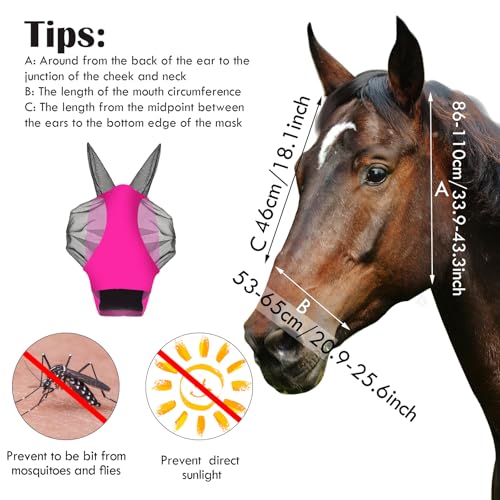 Image of Frienda 4 Pcs Horse Fly Masks with Ears UV Protection Elastic Horse Mask Breathable Comfortable Fly Mask for Adult Horses, Protect from Summer Insect(Large,Rose Red, Royal Blue, Orange, Light Pink)