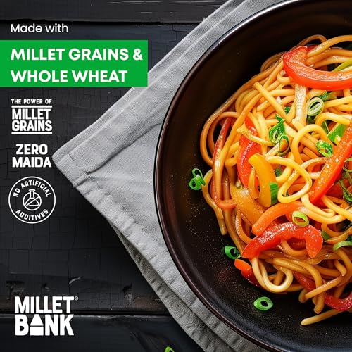Image of Millet Bank Multi Millet Hakka Noodles Chilli Garlic|Noodles Packets No Maida, Not Fried, No MSG | No Added Preservatives | Pack of 2 - 180g Each