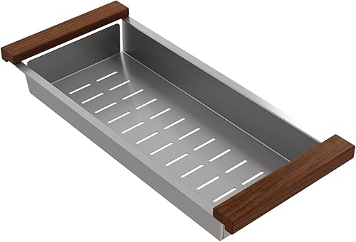 BOCCHI Colador profundo de acero inoxidable con asas de sapele de madera