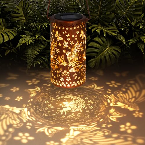 DIBIEECN Birthday Gifts for Women Mom Grandma Wife Solar Lanterns Outdoor Waterproof Metal Hanging Lights Garden Decor LED Decorative Lantern for Patio Porch Backyard Fairy 1 Pack