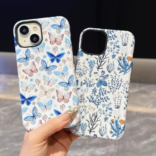 Coque iPhone 15 protection rigide motif fleuri bleu - 4