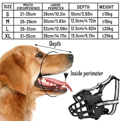 Maulkorb für Große Hunde, FainFun Silikon Maulkorb Mittlere Hunde, Hundemaulkorb Stoff, Verstellbare Schlaufe, Verhindert Bellen, Beißen und Kauen(L)