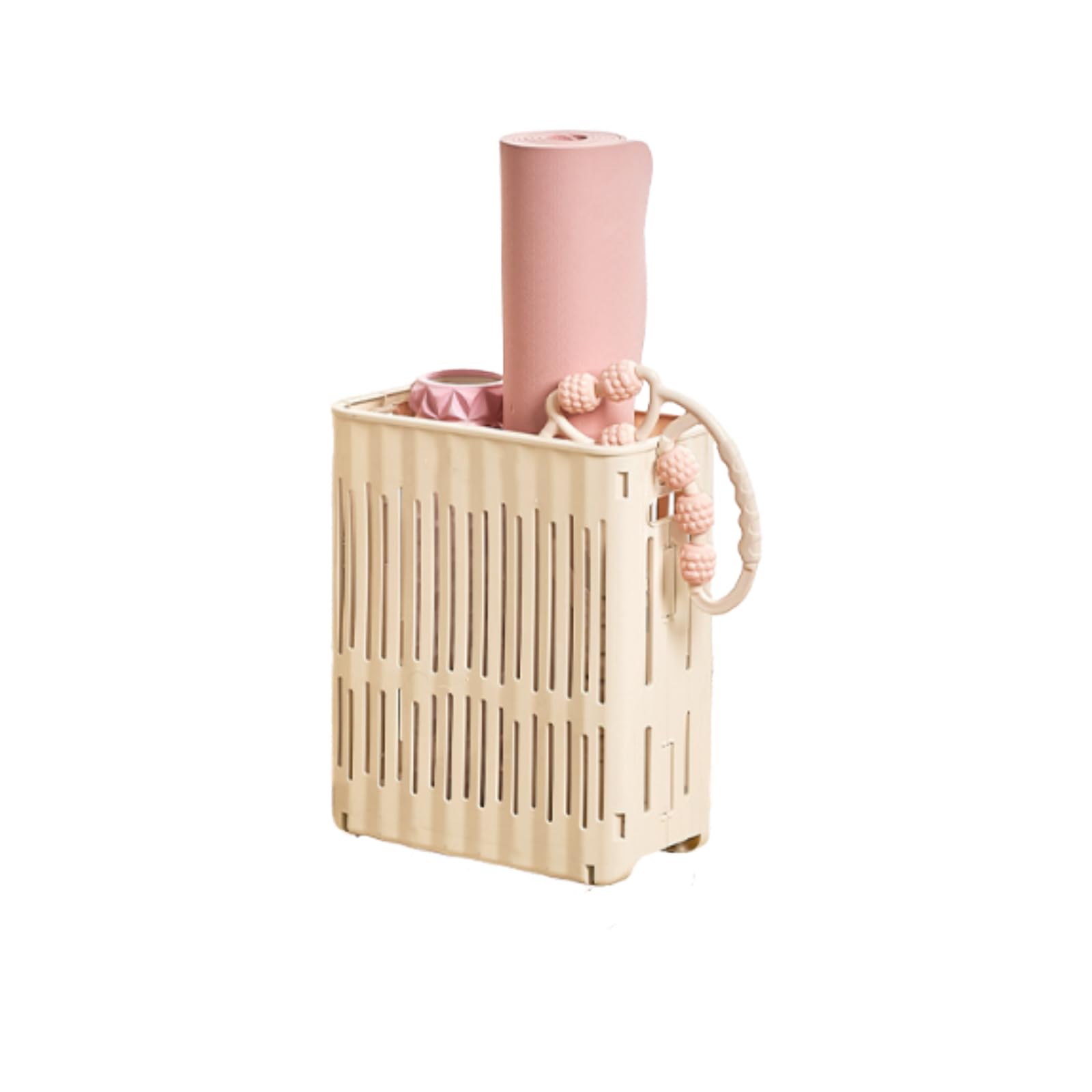 HEVOY Foldable Yoga Mat Storage Rack, Yoga Mat Organizer Basket, Home Gym Yoga Mat Holder Shelf, Exercise Equipment Cart for Kettlebells Resistance Bands Yoga Blocks Foam Roller (Without Wheels,S)