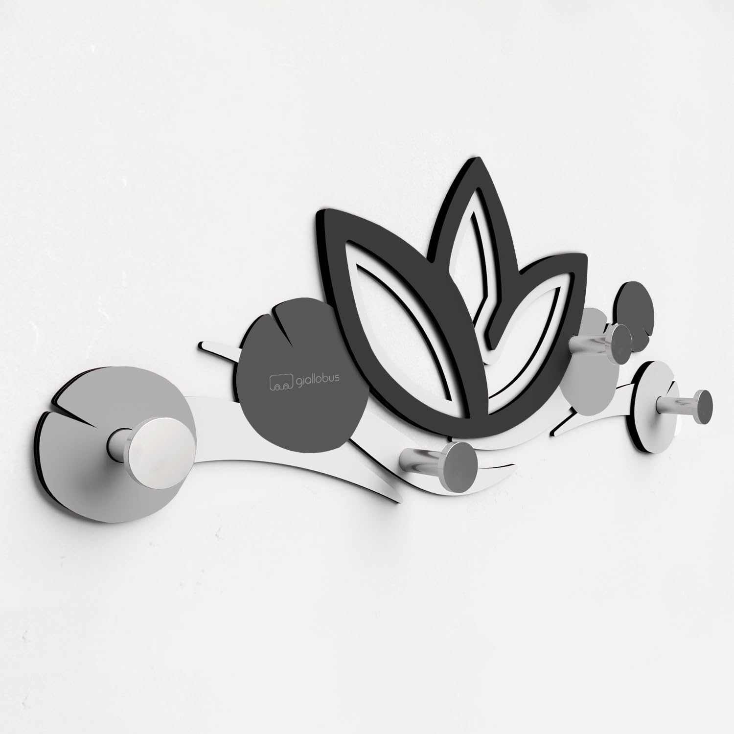 Giallobus - Appendiabiti da parete 4Me - 10 - Lotus flower - Legno Mdf + Alluminio - 60L x 25l cm - 04 - M - Attaccapanni da Muro con 4 Ganci in Alluminio e Legno