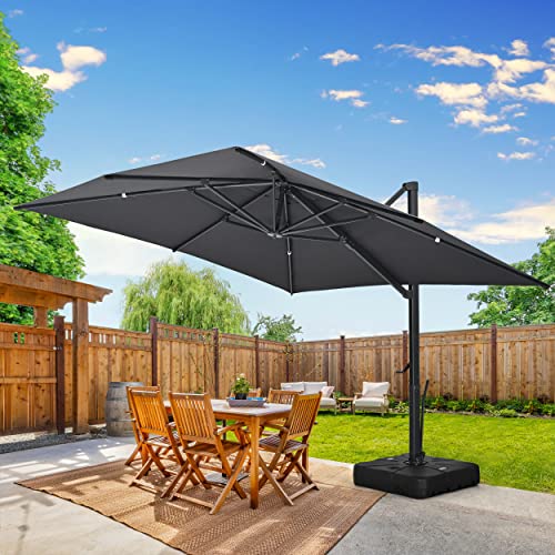 HAPPATIO 10FT Patio Cantilever Umbrella, Outdoor Rectangle Patio Umbrella, Square Hanging Offset Umbrella with 360 Rotation and Cross Base for Backyard(Gray)
