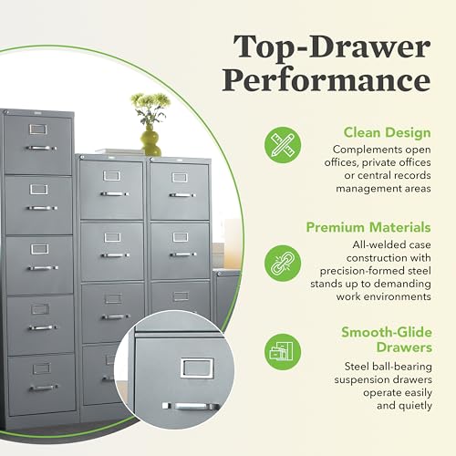 Image of HON 4 Drawer Vertical File Cabinet with Lock, Metal Filing Cabinets with 4 Drawers for Hanging Files and Letter Files, 26.5 inch Deep, Putty