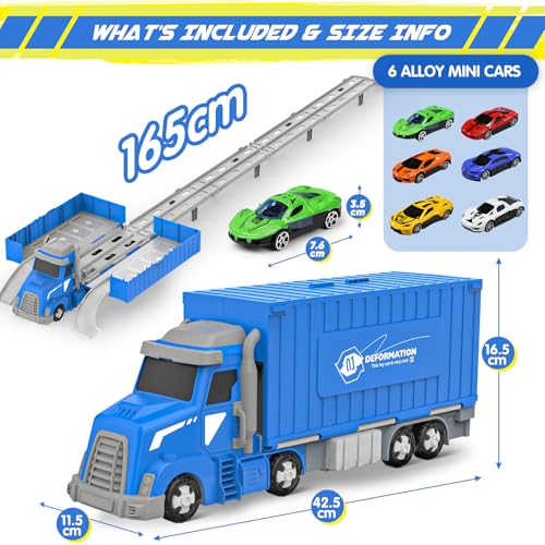 maysida Transport Trucks Toys with 6 Race Cars for Boys, Portable Truck Car Track/Car Garage/Box Truck 3-in-1 Carrier Trucks, Birthday Carrier Vehicles Toy Set for Kids Age 3 4 5 6 Year Old Boys Girls - Image 3