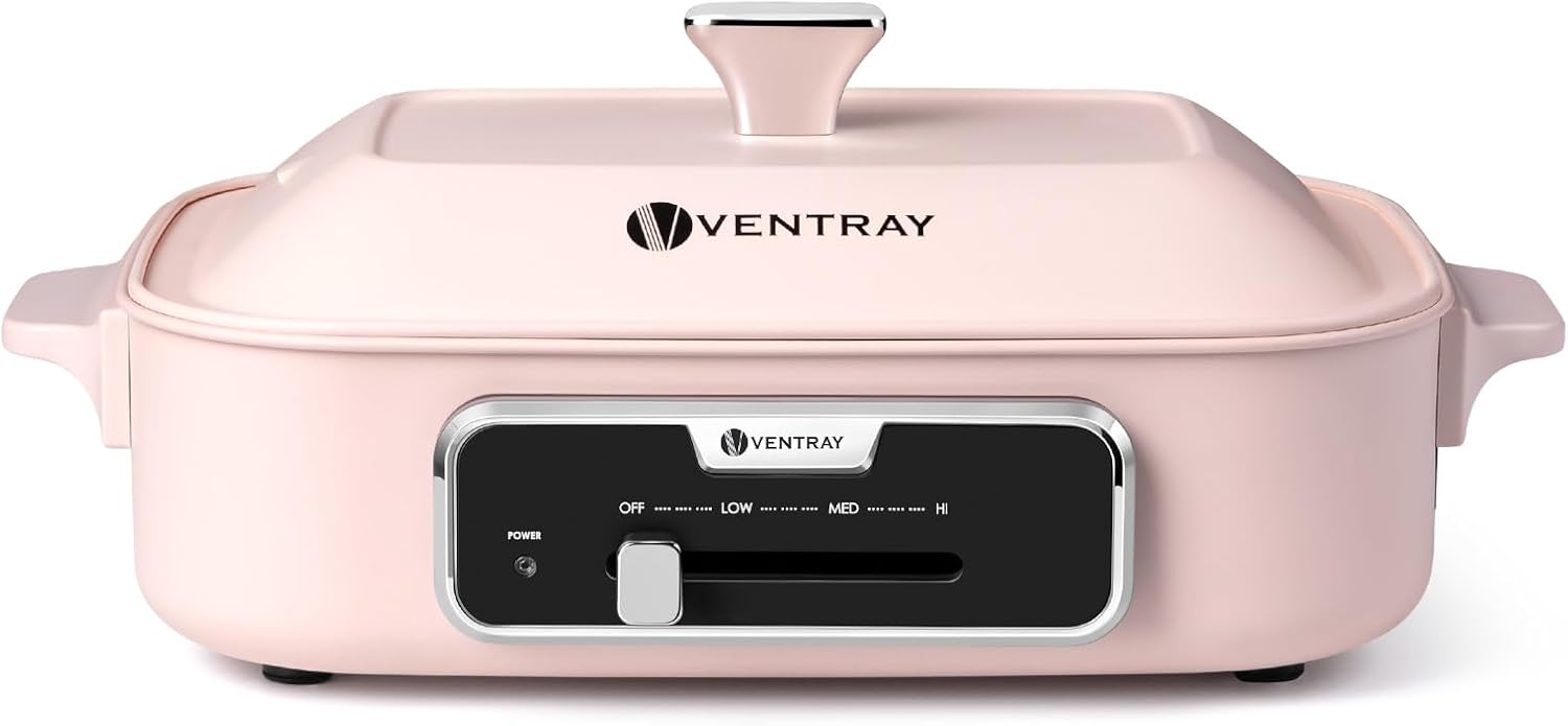 Ventray Electric Skillet with Lid Indoor Electric Grill, Nonstick Cooking Surface for Frying, Sauteing, Simmering and Braising, Adjustable Temp Portable Korean BBQ Grill with Removable Griddle Plate