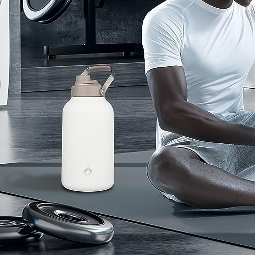 Image of BJPKPK 1 Gallon Water Bottle Insulated, Dishwasher Safe 128oz Large Water Jug with Metal Handle & BPA Free Spout Lid, Stainless Steel Metal Jug for Gym, Sports & Hiking, Milky White