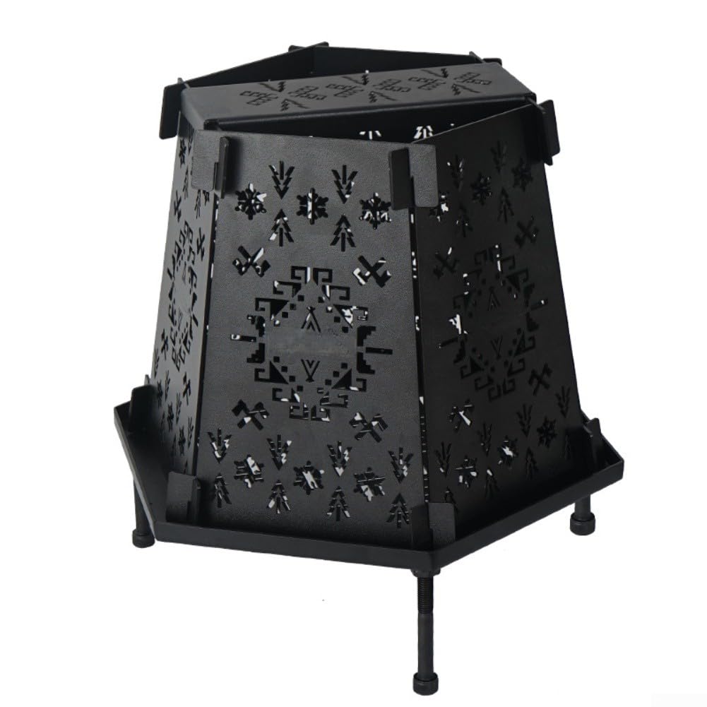 Braciere portatile, pieghevole, da campeggio, esagonale, in acciaio al carbonio, per barbecue, per cortile, spiaggia, leggero e facile da montare, colore nero
