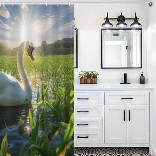 Rideau de douche cygne imperméable lavable pour baignoire 140x183cm - 5