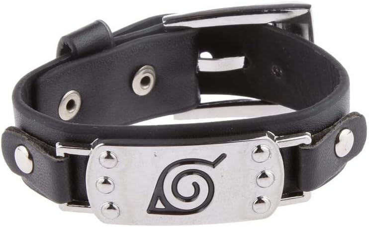 STORE 2508 Store2508 Pu Leather With Naruto Bracelet For Men (Black Silver)