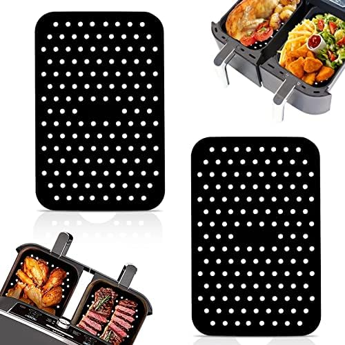 Pipihome 2Pcs New Upgrade Collapsible Silicone Pot for Ninjas Dual Air Fryer, Foldable Silicone Double Air Fryer Liners Basket, Air Fryer Rack Accessories for Air Fryer, Oven and Microwave (A-Black)