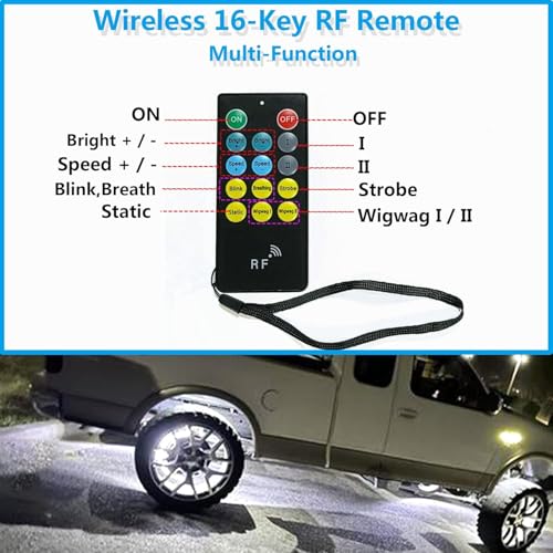 Image of Ultra-Bright 4PCS 17 inch Double Row Pure White Wheel Lights for Truck Car,APP & RF Remote Control Wheel Weel Ring Rim Lighting kit with Strobe Blink Modes,Waterproof IP68,12V,2592 LEDs